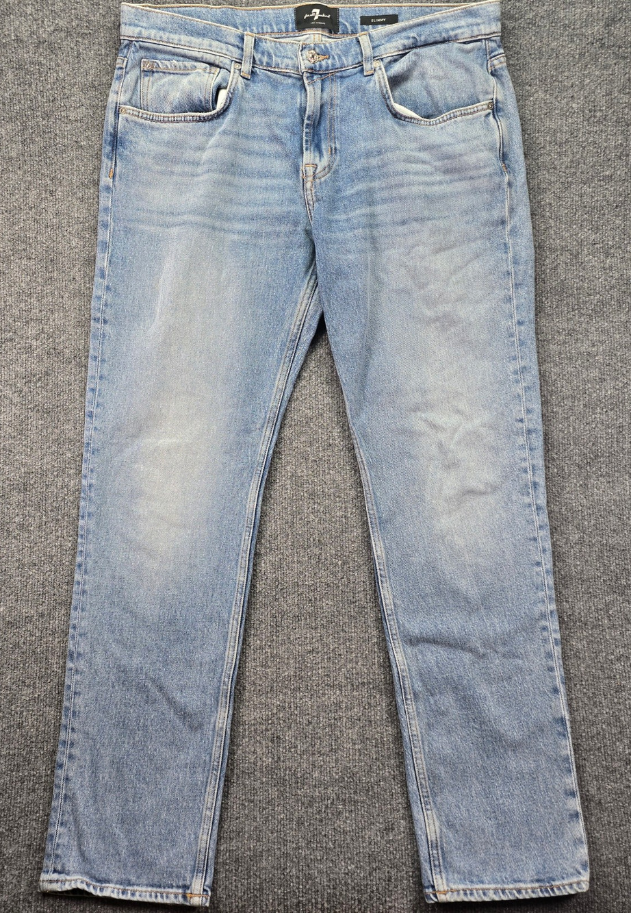 7 For All Mankind Slimmy Jeans Mens 36 36x32 Blue Light Wash Stretch Denim Slim